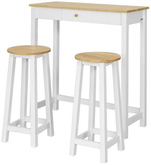 SoBuy FWT50-WN Bartisch-Set mit 2 Hockern, MDF, Lackiert, Weiß, 95 x 107 x 40 cm