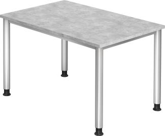 bümö höhenverstellbarer Schreibtisch H-Serie 120x80 cm in Beton, Gestell in Silber - PC Tisch klein für's Büro manuell höhenverstellbar, Computertisch verstellbar, HS-12-M