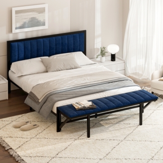 LVHOM Polsterbett Metallbett 140x200cm Bettgestell mit klappbare Polsterbank, Doppelbett/Stauraumbett, Samtstoff, Platzsparend, Ideal für Schlafzimmer, Jugendzimmer und Wohnungen