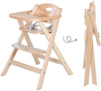 roba Klapphochstuhl mit Essbrett - platzsparend - klappbar - mit 3 Punkte Gurt - Holz natur