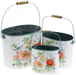 Viana Übertopf Ovaler Pflanzeimer 3er-Set Vintage Metall Blumendeko Frühlingsmotiv