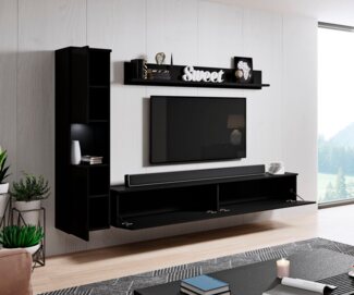 INOSIGN Wohnwand PARIS, Vitrine Türanschlag links/rechts wechselbar, (Komplett-Set, 3-St), grifflose Design, stehend und hängend montierbar