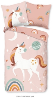 soma Bettwäsche Kinderbettwäsche Biber 135X200 Unidance Pink Einhorn rosa pastell, Biber, 2 teilig, 135x200 Warm Weich Wende Reißverschluss Kind Einhorn Rosa Unicorn