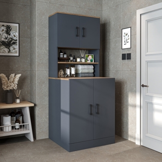 Roomart Waschmaschinenschrank ATRIA 70×180×69 cm – Waschmaschinenüberbau für Bad & Waschküche • Anthrazit Eiche