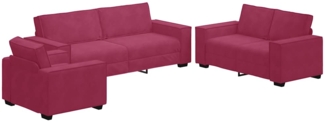 vidaXL 3-tlg. Sofagarnitur mit Kissen Weinrot Samt 3324622
