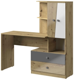 Schreibtisch-Kombination mit Aufsatzschrank "Nero" 150 cm artisan eiche weiß grau Hochglanz