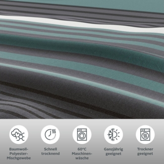 H.I.S Bettwäsche Majoran, Polycotton recycelt, 3 teilig, gestreifte Bettwäsche in verschiedenen Qualitäten