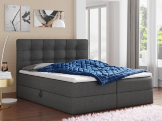 Boxspringbett Best mit 2 Bettkästen, Doppelbett mit Bonell-Matratze und Topper, Polsterbett, Bett (Dunkelgrau (Inari 94), 140 x 200 cm)