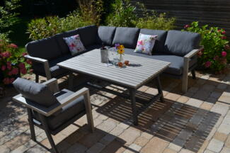 große Garten Ecklounge Morgana + Sessel + Tisch 165x100 cm Vintage Grey - lange Seite rechts