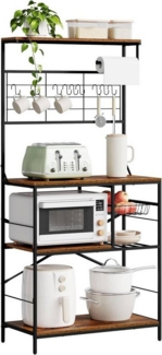 Woltu Küchenregal, 1-tlg, mit 4 Ablagen, 10 S-Haken, Metallrahmen, Rustikales Braun