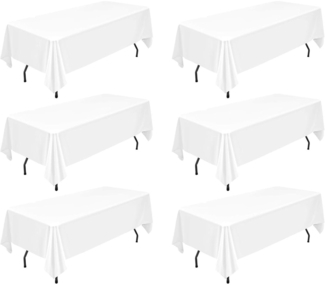 6er Pack rechteckige weiße Polyester-Tischdecke 153x320 cm Party Hochzeit