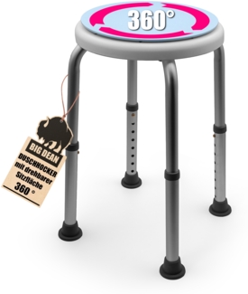 Duschhocker 360° drehbarer belastbarer Duschstuhl bis 136 kg höhenverstellbarer Duschhocker. rutschfest durch Gummifüße