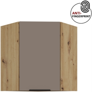 Küchen Eckhängeschrank 60x60 cm Küche ARIA Sandgrau ultra matt + Eiche Artisan matt, hochwertige Fronten mit Anti Fingerprint Beschichtung Küchenzeile Küchenblock