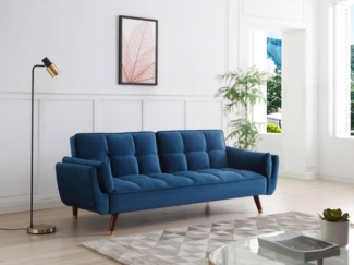 Vente-unique - Klappsofa 3-Sitzer mit Schlaffunktion - Samt - Blau - GULCAN