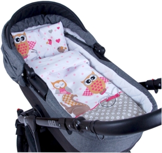 BABYLUX 2 tlg. Set Bezug für Kinderwagen Bettwäsche 60x78 cm 56. Eule Rosa