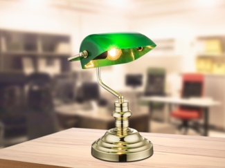 Antike Schreibtischlampe aus Metall Messing mit grünem Glas