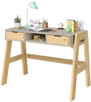 Bellabino 'Campo' Kinderschreibtisch, beige, 4-fach höhenverstellbar 56-75 cm, Jugendschreibtisch mit 2 Schubladen und 3 Aufbewahrungsfächern, 75x63x93 cm
