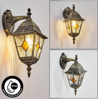 hofstein Außen-Wandleuchte Außenwandlampe aus Metall/Glas in Schwarz/Gold/Klar/Orange, Wandleuchte außen im Vintage/Antik/Landhaus-Design, E27, IP44
