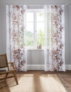 Home affaire Gardine Ina, Kräuselband (2 St), transparent, Voile, transparent, 2-er Set, einseitig bedruckt, Voile