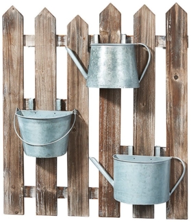 Kobolo Blumentopf Blumenkasten aus Holz - 3 Metallbehälter mit Haken, aus Holz