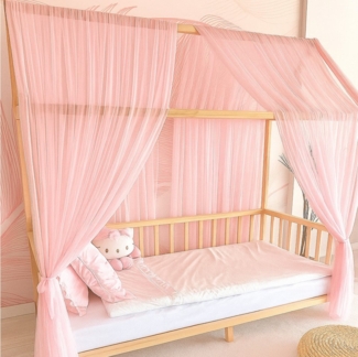 Baby Fancyroom Betthimmel Betthimmel Tüll Hausbett Kinderbett 2 Stück 340cm 380cm Montessori (3-tlg. Set mit 2x Betthimmel und einer 20er Pomponkette, Baldachin, Kinder Betthimmel Baldachin Himmel Deko Set), Betthimmel für Hausbett Montessori