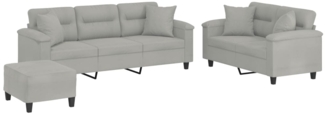 vidaXL 3-tlg. Sofagarnitur mit Kissen Hellgrau Mikrofasergewebe 3202357
