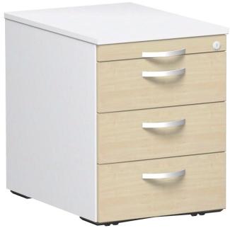 Rollcontainer, 3 Metall-Schubfächer, 44x60cm, Ahorn / Weiß