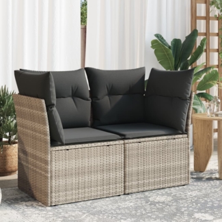 vidaXL Gartensofa mit Kissen 2-Sitzer Hellgrau Poly Rattan 366192