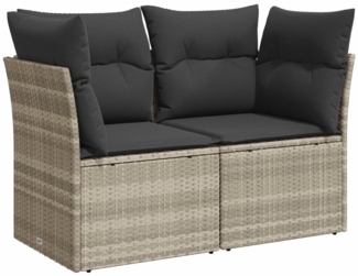 vidaXL Gartensofa mit Kissen 2-Sitzer Hellgrau Poly Rattan 366192