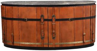 Casa Padrino Luxus Sideboard Braun / Schwarz / Grau / Messing 184 x 48 x H. 87 cm - Gebogener Massivholz Schrank mit 2 Türen und Marmorplatte - Wohnzimmer Möbel - Luxus Möbel