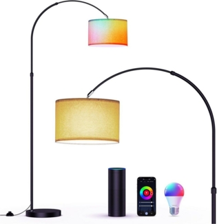 Auralum LED Stehlampe RGB LED Bogenlampe Stoffschirm 165-180cm Höhenverstellbar Stehleuchte, mit Alexa und Google Home, 2700K- 6500K, Fußschalter