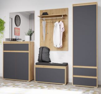 Garderobe Set 5-tlg. Piazza in grau und Eiche 236 cm