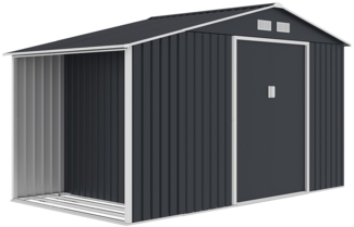 Juskys Metall Gerätehaus XL mit Holzunterstand, Schiebetür, Lüftungsgitter, Fundament - Geräteschuppen Gartenhaus Metallgerätehaus Holzregal - Grau
