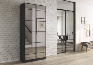 rauch Acero, Garderobenschrank in moderner Loft-Optik, 2-türig, 2 Glastüren, mit 4 Einlegeböden, Farbe Grau metallic, BxHxT 91x210x41cm