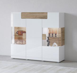 INOSIGN Highboard Toledo,Breite 147,5cm,trendige Hochkommode mit 3Türen und Schublade, Hochschrank mit Glas-Partien,stylische Hochglanzfronten