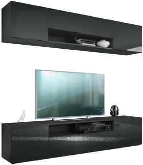 Vladon Wohnwand Mogan, Schwarz matt/Schwarz Hochglanz - Moderne Anbauwand bestehend aus 2 TV-Boards (181 x 147 x 35 cm)