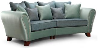 Casa Padrino Luxus 2er Sofa Grün / Blau / Dunkelbraun 250 x 120 x H. 100 cm - Gebogenes Wohnzimmer Sofa - Luxus Wohnzimmer Möbel