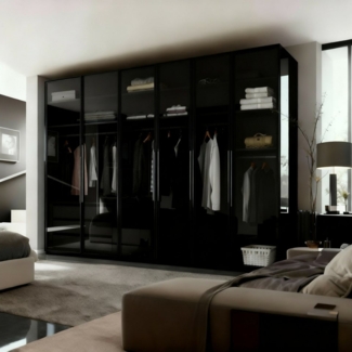 Palms-Store Kleiderschrank Kleiderschrank Monaco Hochglanz, mit Glasrahmentüren (Spar-Set) Maße ca. Breite: 300cm, Tiefe: 62cm, Höhe: 218cm, inkl. Zubehörpaket