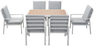 MeXo Gartenlounge-Set Gartenmöbel Set Aluminium Outdoor, (Garten-Essgruppe für 6 Personen, 7-tlg, mit Polywood Tisch & Auflagen), wetterfest für Terrasse & Garten