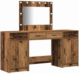 vidaXL Schminktisch mit Spiegelbeleuchtung 3 pcs Braun Holzwerkstoff 3334252