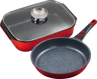 KING Bräter, Aluminiumguss (Set, 3-tlg), Bräter-/Schmortopf+Glasdeckel,Keramikbeschichtung»Fusion«,PfanneØ24 cm