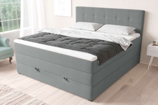 99rooms Madagaskar Boxspringbett Strukturstoff INARI Hellgrau 180x200 cm Bonell-Federung
