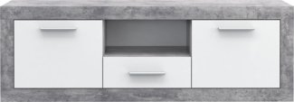 Lowboard >BACCIO< 2 Türen, 1 Schub, Betonoptik Lichtgrau / Weiß - 147,7x49,8x41cm BxHxT