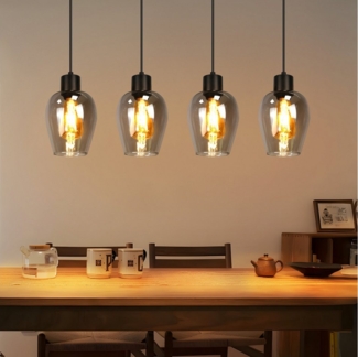 Nettlife Pendelleuchte Vintage Schwarz Hängelampe mit 1/3/4 Rauchglas-Schirmen E27, Höhenverstellbar, LED wechselbar, Esstischlampe für Wohnzimmer Küche