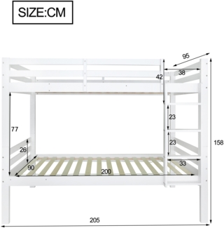 Merax Etagenbett für Kinder, Kinderbett mit dreistufiger Winkelleiter und Absturzsicherung, Bett aufgeteilt in 2 Einzelbetten, Jugendbett, Einzelbett, Rahmen aus Kiefer, Weiß, 90x200cm