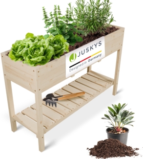 Juskys Hochbeet Freya - Holz, Vliesstoff & Ablage - Beet für Balkon, Kräuterbeet, Salatbeet, Gemüsebeet, Pflanzkübel, Garten, Terrasse