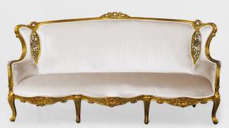 Casa Padrino Luxus Barock Sofa Weiß / Gold - Prunkvolles Wohnzimmer Sofa im Barockstil - Barock Wohnzimmer & Hotel Möbel - Edel & Prunkvoll