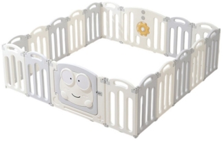 habeig Laufstall Laufgitter Babyzaun 191x185cm Creme faltbar Sicherheitsverschluss, Sicherheitsverschluss