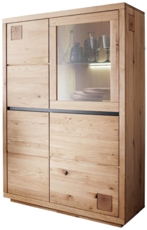 Lomadox Highboard WINCHESTER-69, Standvitrine Schrank 103 cm Eiche massiv geölt Hirnholz-Detail
