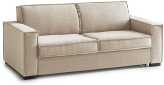 Dmora 2-Sitzer festes Sofa Eletta, Wohnzimmersofa aus Stoff, Standardarmlehnen, 100 % Made in Italy, cm 200x95h90, Beige